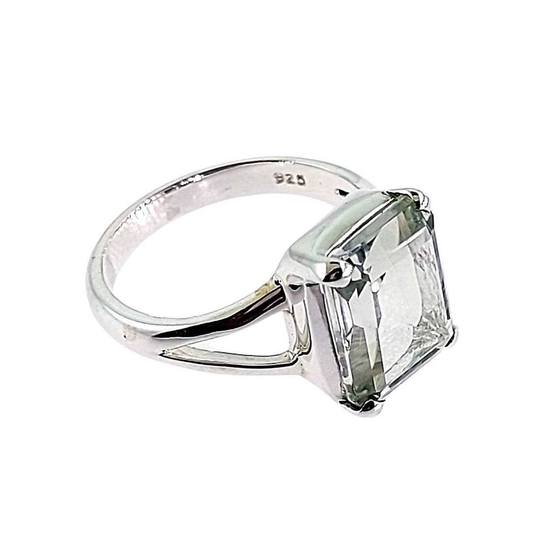 Gem Beauty Green Amethyst Silver Ring - Size 8