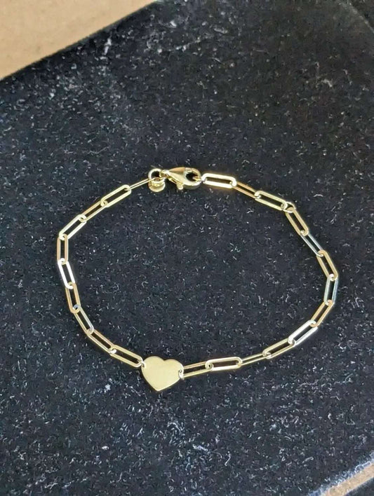 Paperclip Gold Bracelet with Heart