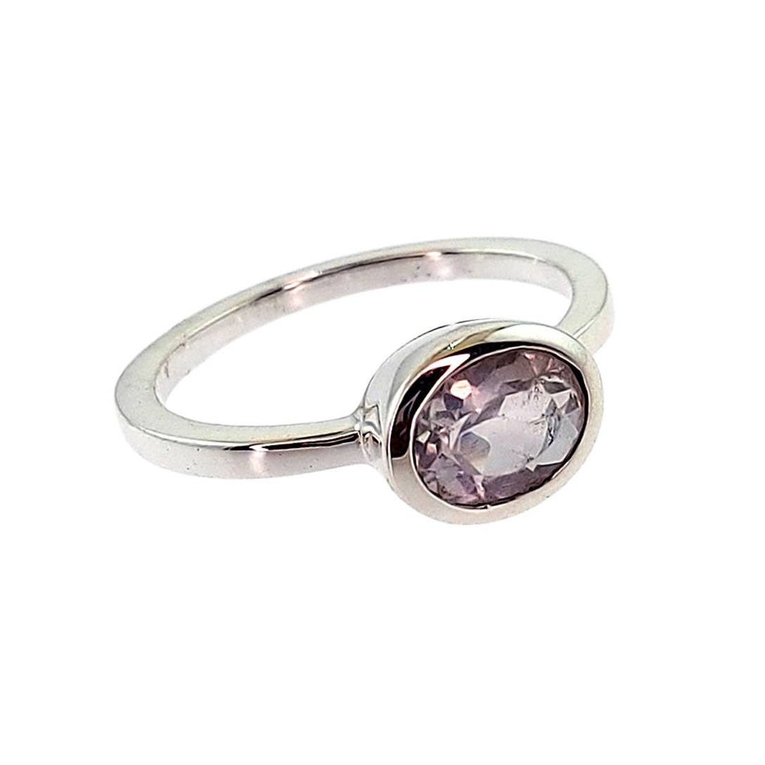 Stone Beauty Rose Quartz Silver Ring - Size 6