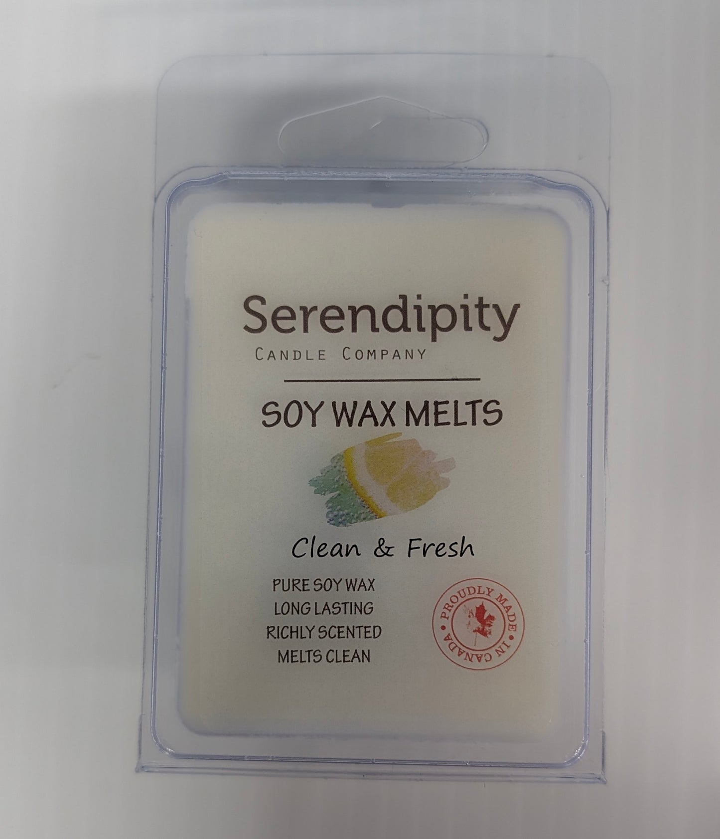 Serendipity Candle Company soy wax melts packaging on a white background