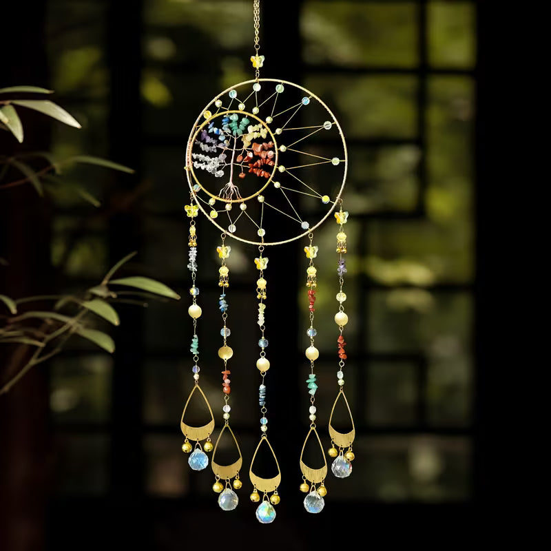 Natural Stone Tree of Life Crystal Moon Sun Catcher