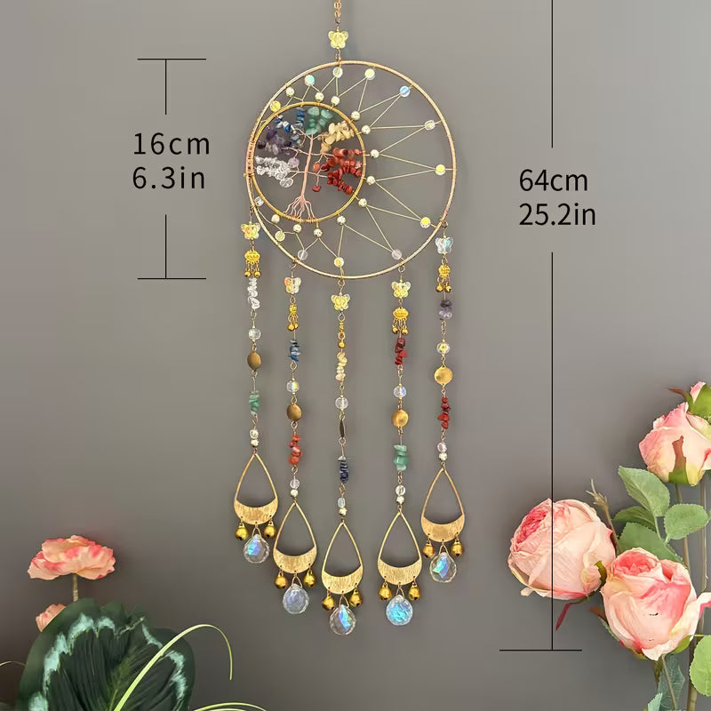 Natural Stone Tree of Life Crystal Moon Sun Catcher