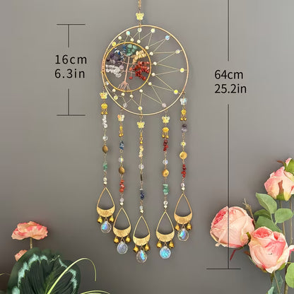 Natural Stone Tree of Life Crystal Moon Sun Catcher
