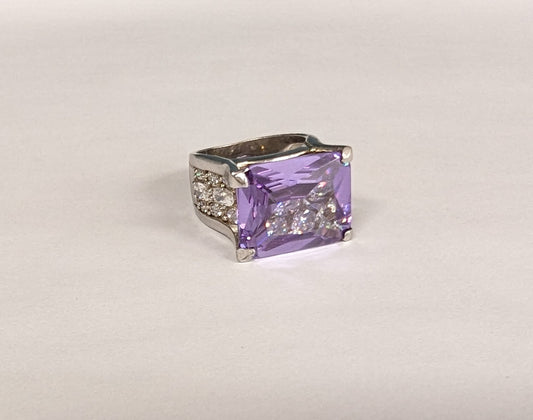 19.8CT Emerald-Cut Lavender CZ Sterling Silver Ring