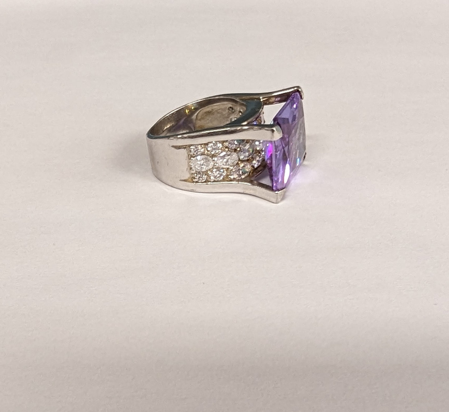 19.8ct Emerald-Cut Lavender CZ Sterling Silver Ring