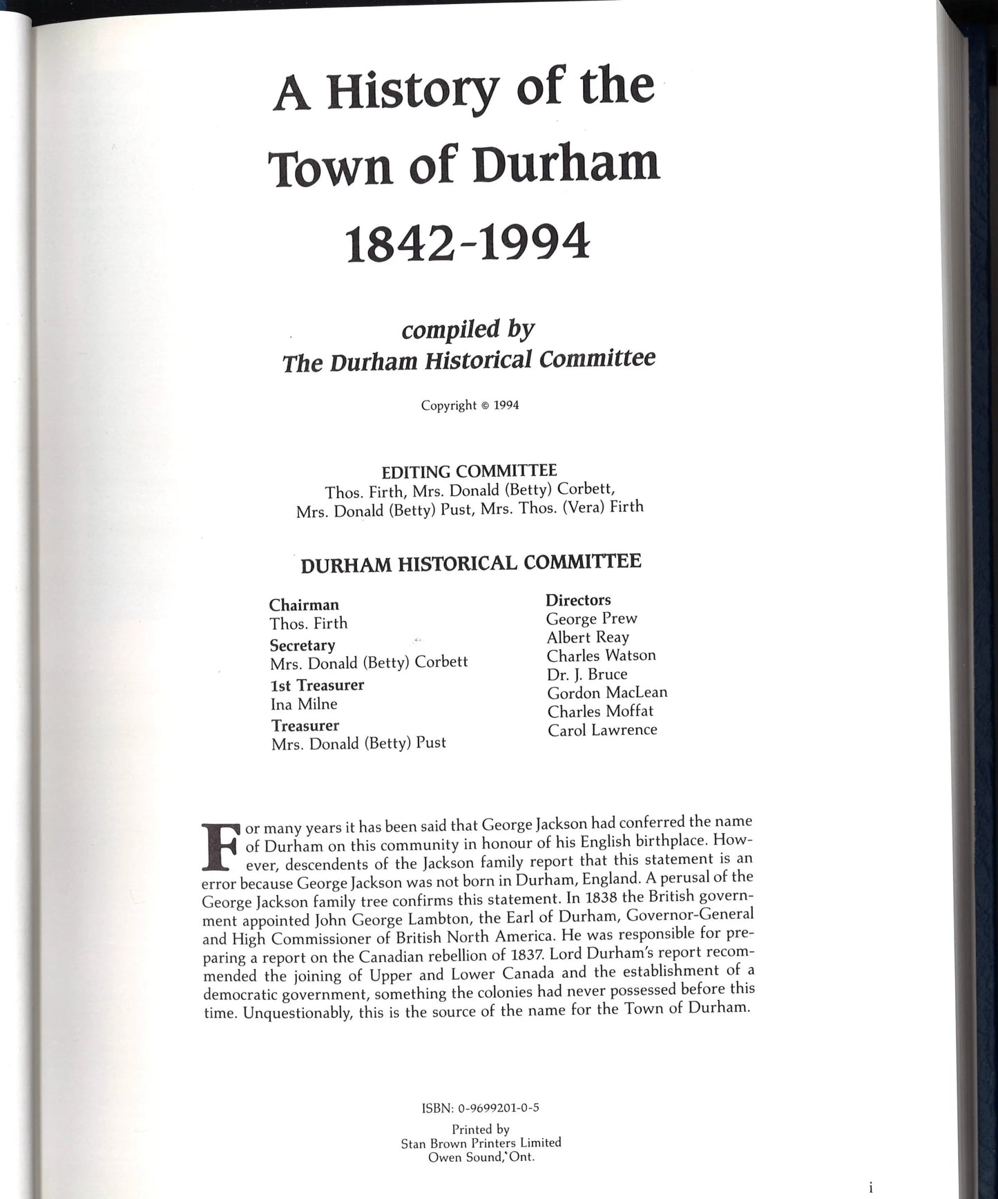 A History of The Town of Durham 1842 - 1994 - The Bookstore
