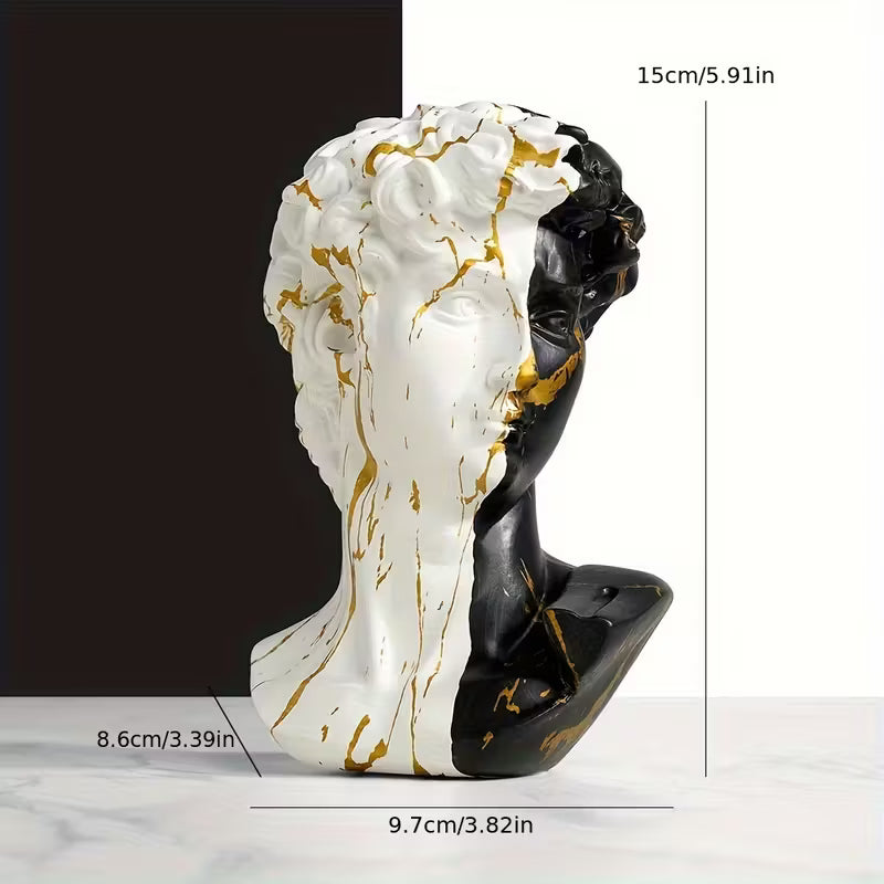 Abstract David Bust — Split Design Resin Sculpture with Gold & Black Marbling