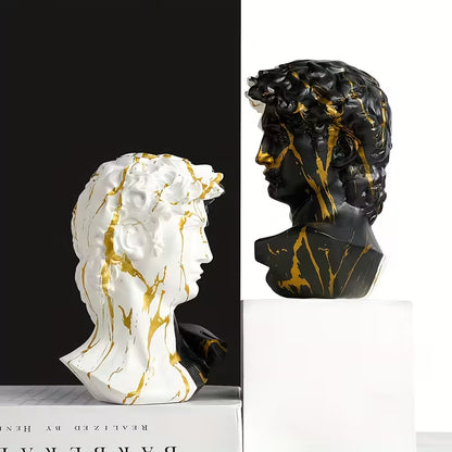 Abstract David Bust — Split Design Resin Sculpture with Gold & Black Marbling