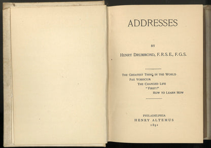 Addresses by Henry Drummond F.R.S.E., F.G.S. - The Bookstore