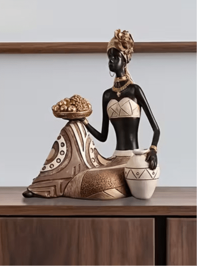 African Woman With Golden Fruit Figurine - The Bookstore