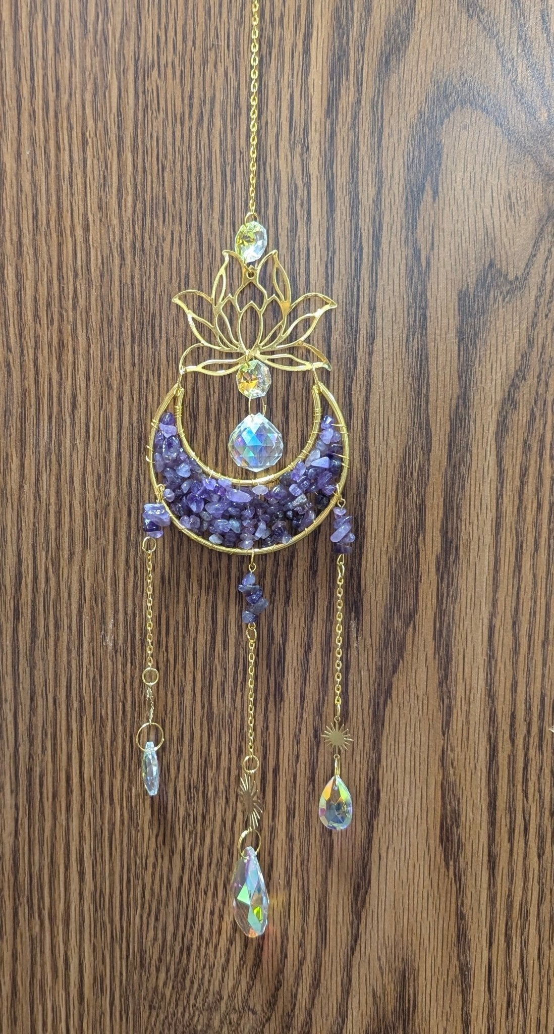 Amethyst Crystal Moon and Lotus Flower - Suncatcher - The Bookstore