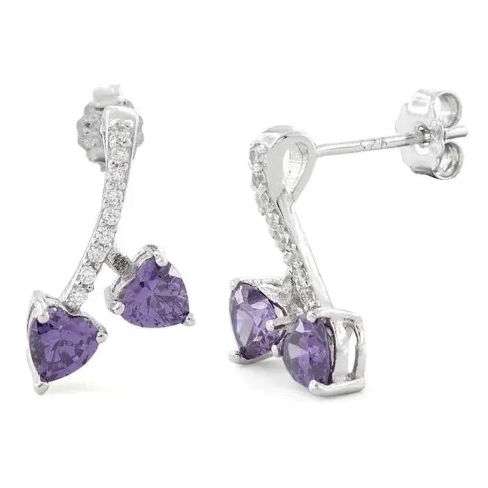 Amethyst Silver Cherry Heart Jewelry Set - The Bookstore