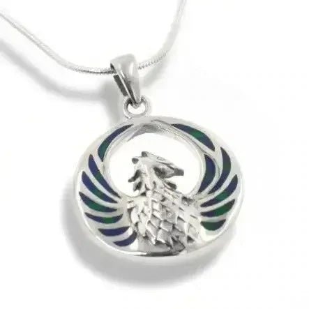 Azurite Winged Phoenix Sterling Silver Pendant Necklace - The Bookstore