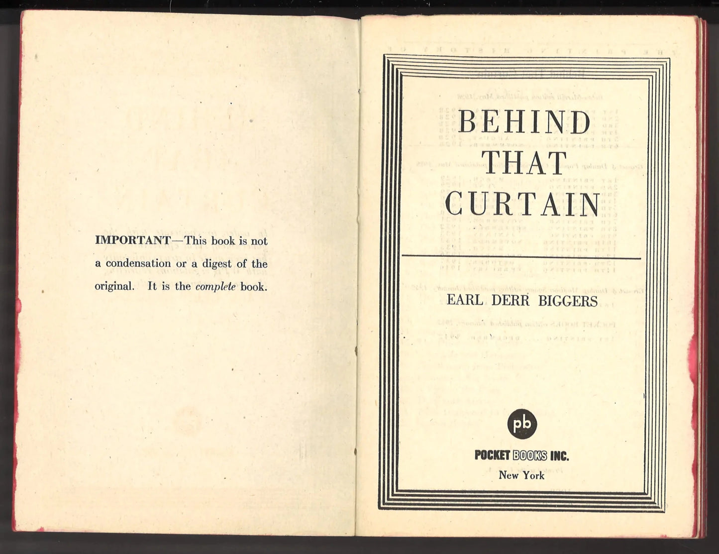 Behind That Curtain (A Charlie Chan Mystery) Pocket Book 191 - 1943 - The Bookstore