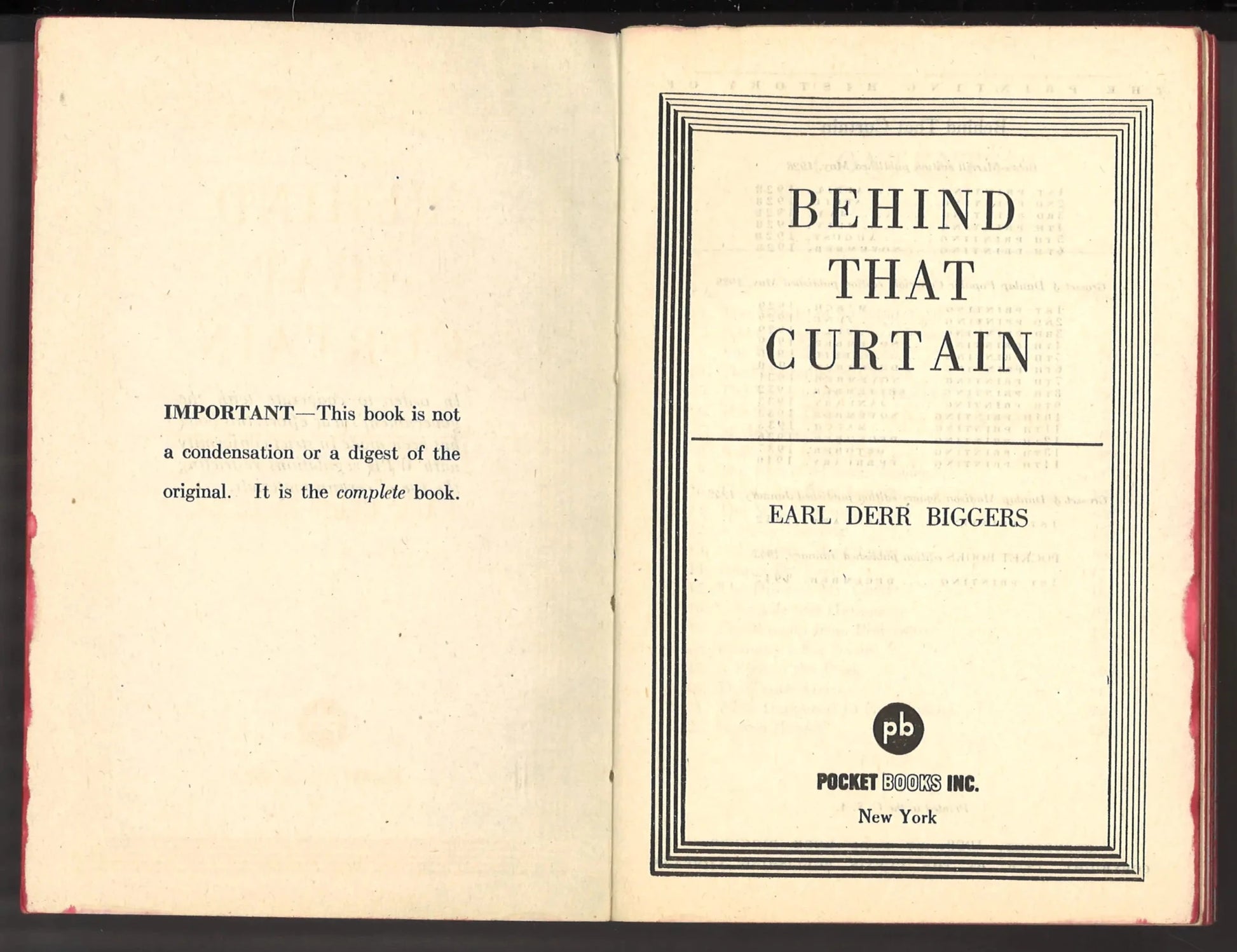 Behind That Curtain (A Charlie Chan Mystery) Pocket Book 191 - 1943 - The Bookstore