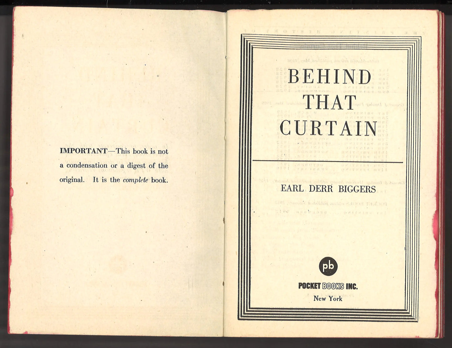 Behind That Curtain (A Charlie Chan Mystery) Pocket Book #191 - 1943