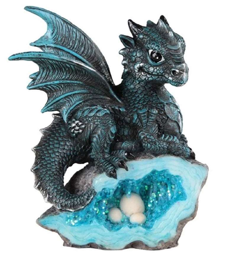 Blue Baby Dragon with Faux Crystal Egg Nest Figurine - The Bookstore