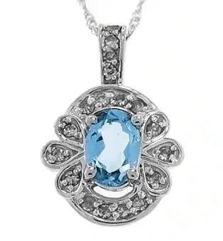 Blue Topaz & Diamond White Gold Pendant Necklace - The Bookstore