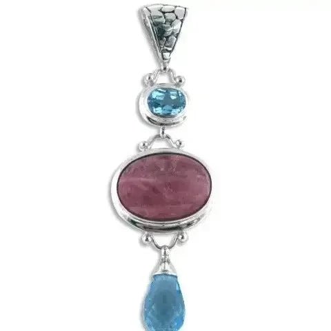 Blue Topaz Pink Rhodochrosite Sterling Silver Pendant - The Bookstore