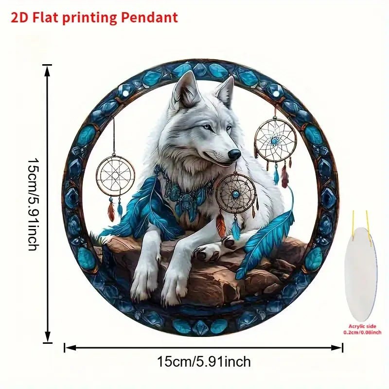 Blue Wolf and Dreamcatchers Suncatcher Modern Art Studio