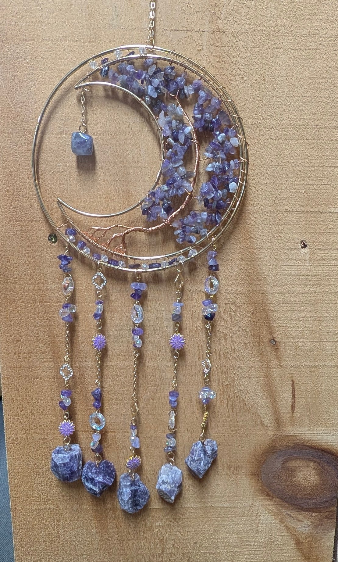 Bohemian Amethyst Crystal Moon Suncatcher – Natural Stone Rainbow Maker - The Bookstore