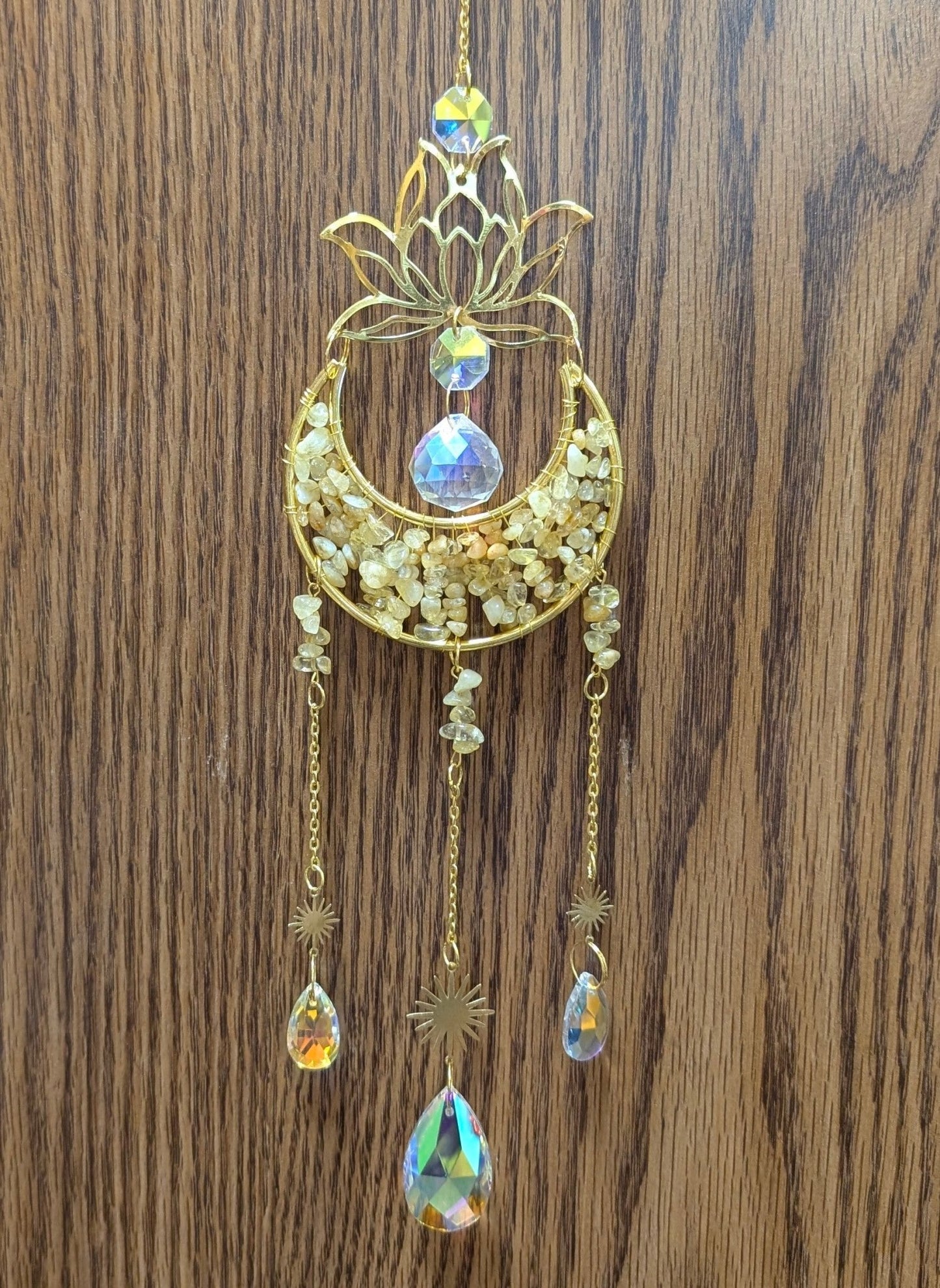 Citrine Moon And Lotus Flower - Crystal Suncatcher - The Bookstore