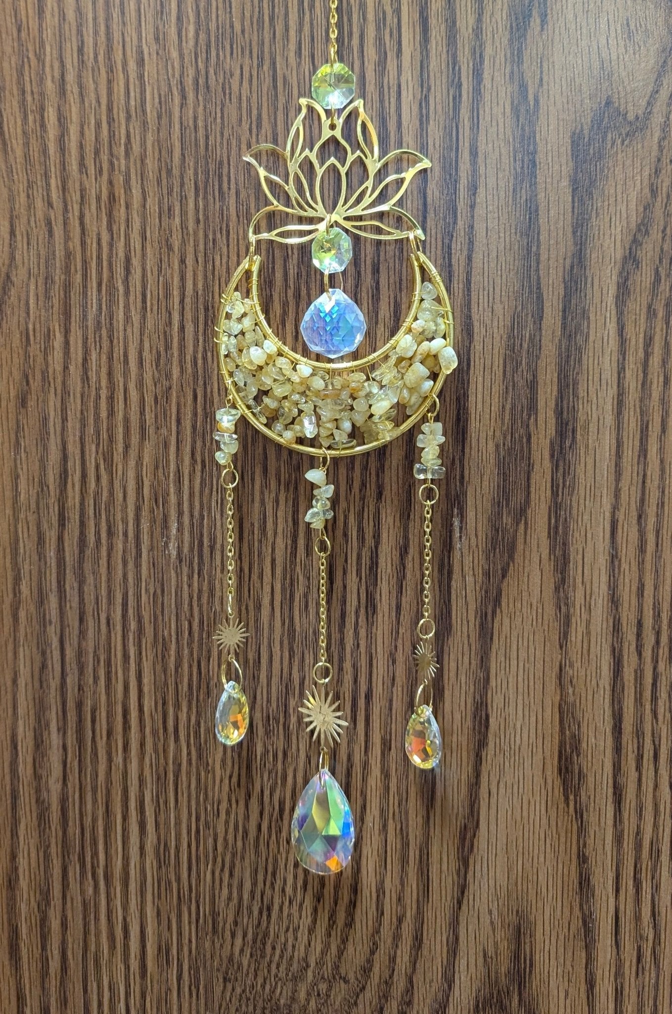 Citrine Moon And Lotus Flower - Crystal Suncatcher - The Bookstore