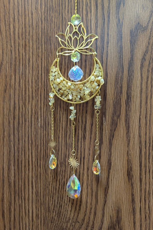 Citrine Moon And Lotus Flower - Crystal Suncatcher - The Bookstore