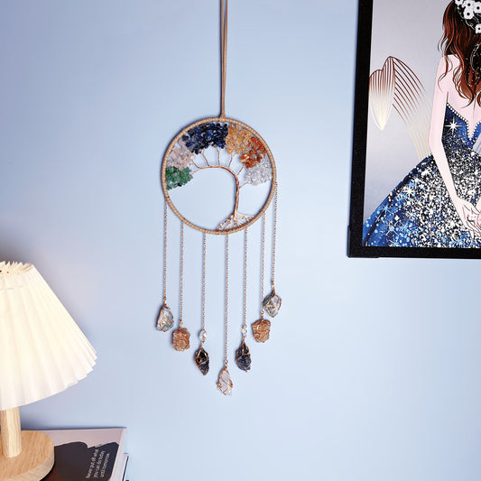 Copper-Coiled Crystal Tree of Life Suncatcher