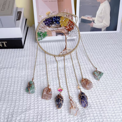 Copper-Coiled Crystal Tree of Life Suncatcher