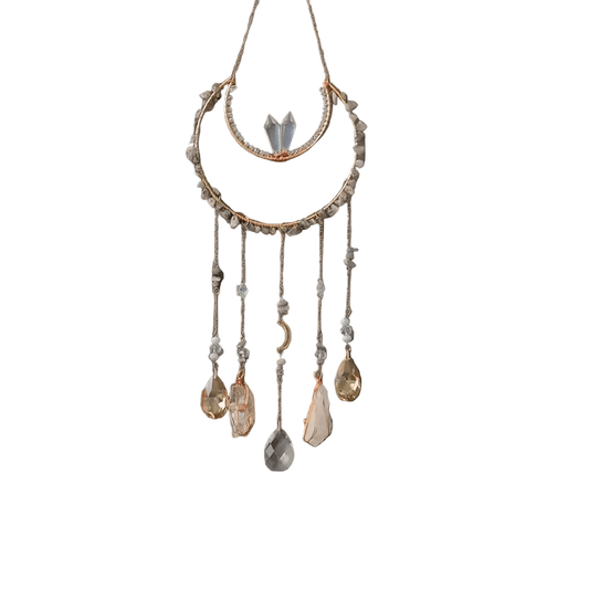 Crescent Moon Crystal Sun Catcher with Hanging Crystals - The Bookstore