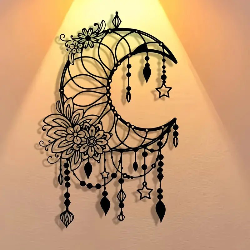 Crescent Moon & Floral Metal Decor - The Bookstore