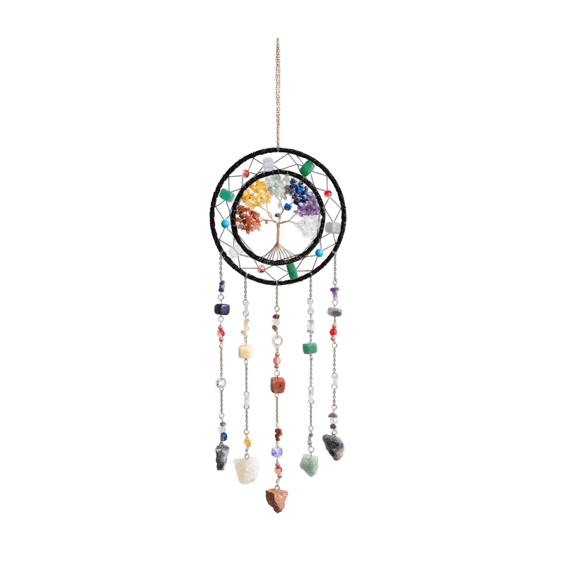 Double Hoop Tree of Life Suncatcher – Chakra Natural Stone Wind Chime Ornament - The Bookstore