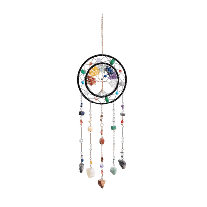 Double Hoop Tree of Life Suncatcher – Chakra Natural Stone Wind Chime Ornament - The Bookstore