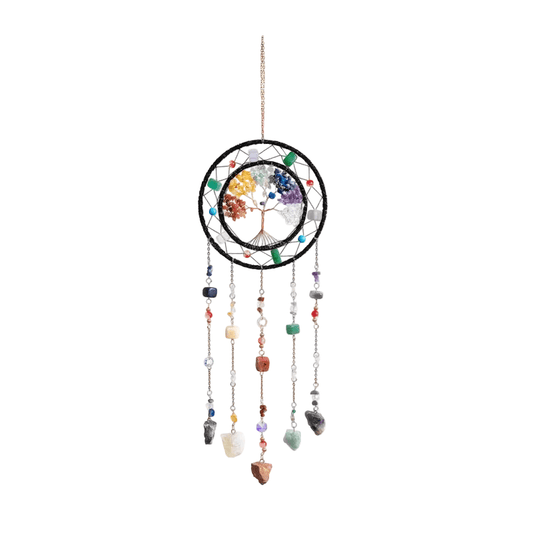 Double Hoop Tree of Life Suncatcher – Chakra Natural Stone Wind Chime Ornament - The Bookstore