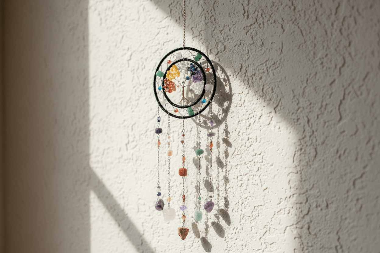 Double Hoop Tree of Life Suncatcher – Chakra Natural Stone Wind Chime Ornament - The Bookstore