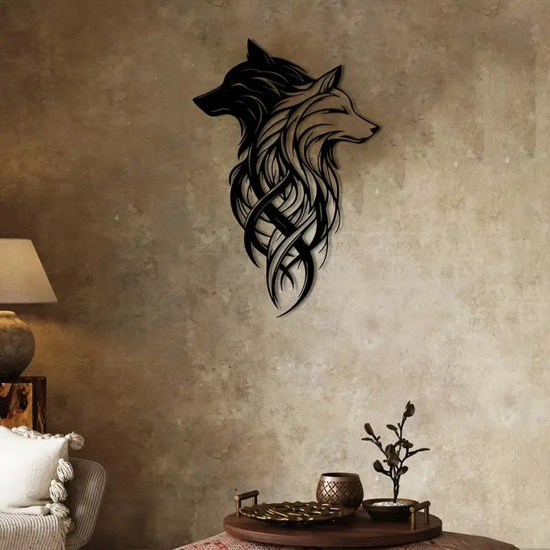 Double Wolf Head Metal Wall Art - The Bookstore