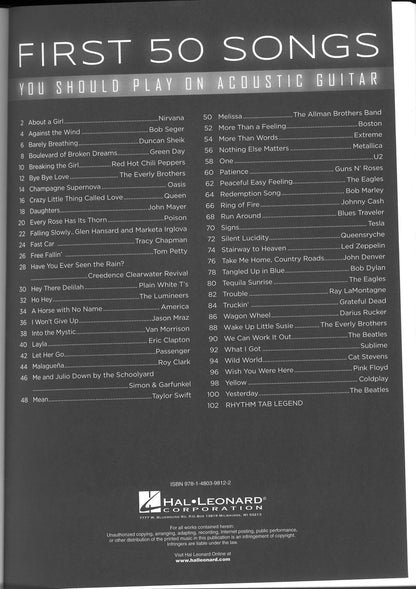 First 50 Songs You Should Play on Acoustic Guitar Hal Leonard Publishing