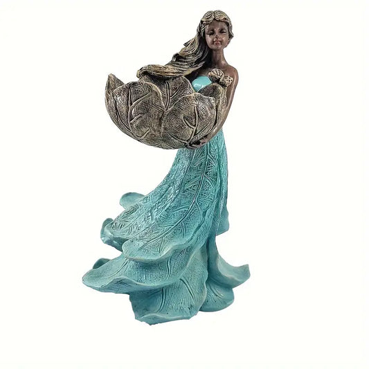 Resin Figurine of Dark-Skinned Young Lady with Blonde Hair - An Enchanting Blend of Nature and Art