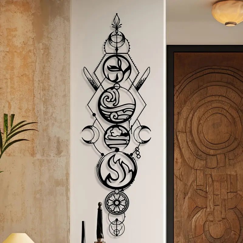 Four - Element Metal Wall Art - Fire, Water, Earth & Air Design with Geometric Ironwork - The Bookstore