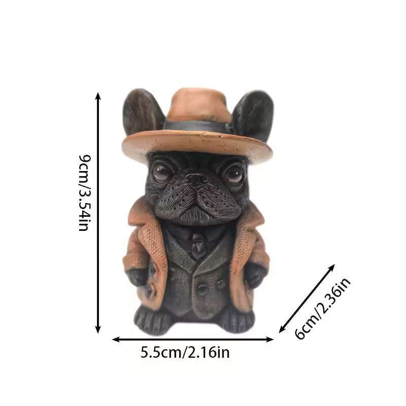 Whimsical French Bulldog in a Brown Hat Figurine