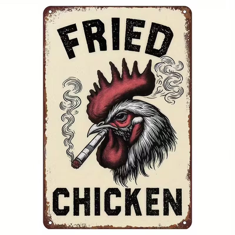 Fried Chicken Retro Tin Sign – Humorous Vintage Metal Wall Art