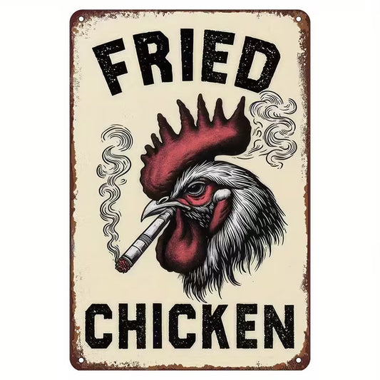 Fried Chicken Retro Tin Sign – Humorous Vintage Metal Wall Art