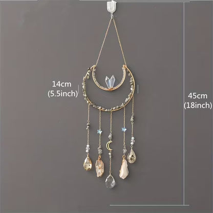 Crescent Moon Crystal Sun Catcher with Hanging Crystals