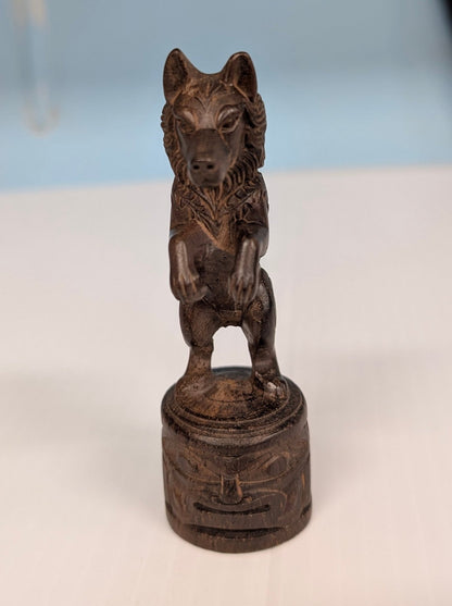 Hand Carved Wooden Wolf Figurine - The Bookstore