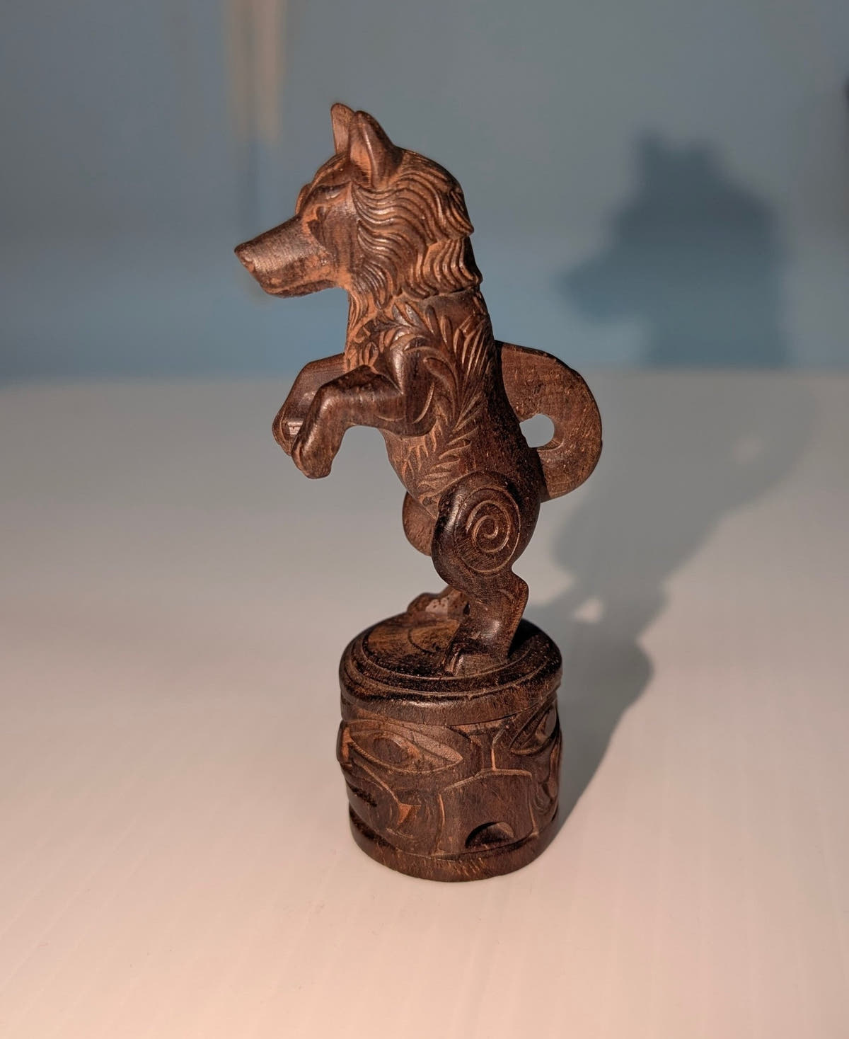 Hand Carved Wooden Wolf Figurine - The Bookstore