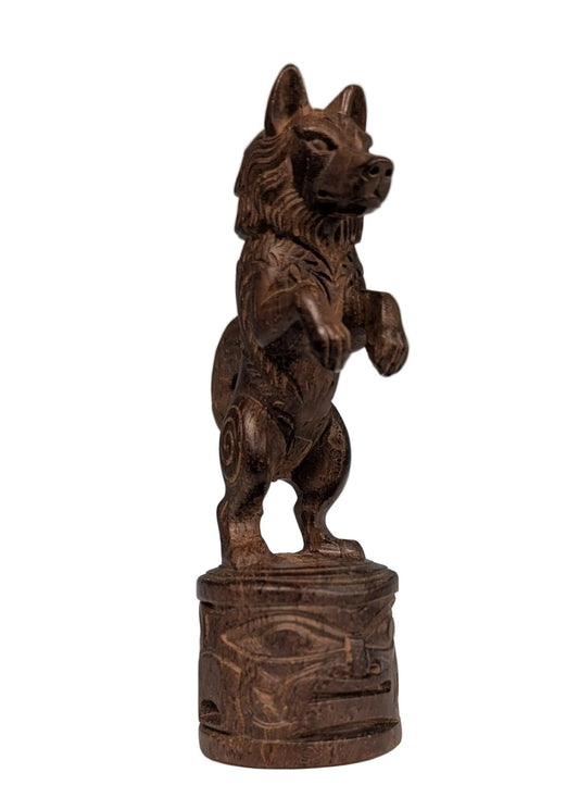 Hand Carved Wooden Wolf Figurine - The Bookstore
