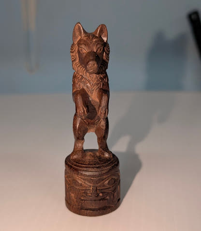 Hand Carved Wooden Wolf Figurine - The Bookstore