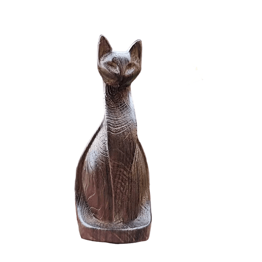 Handcrafted Wooden Cat Figurine - The Bookstore