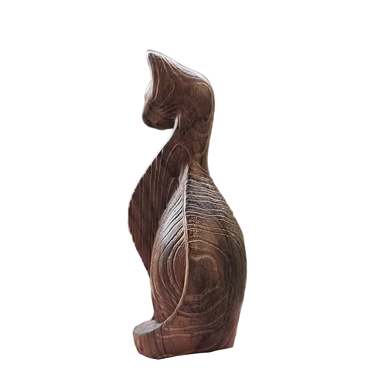 Handcrafted Wooden Cat Figurine - The Bookstore